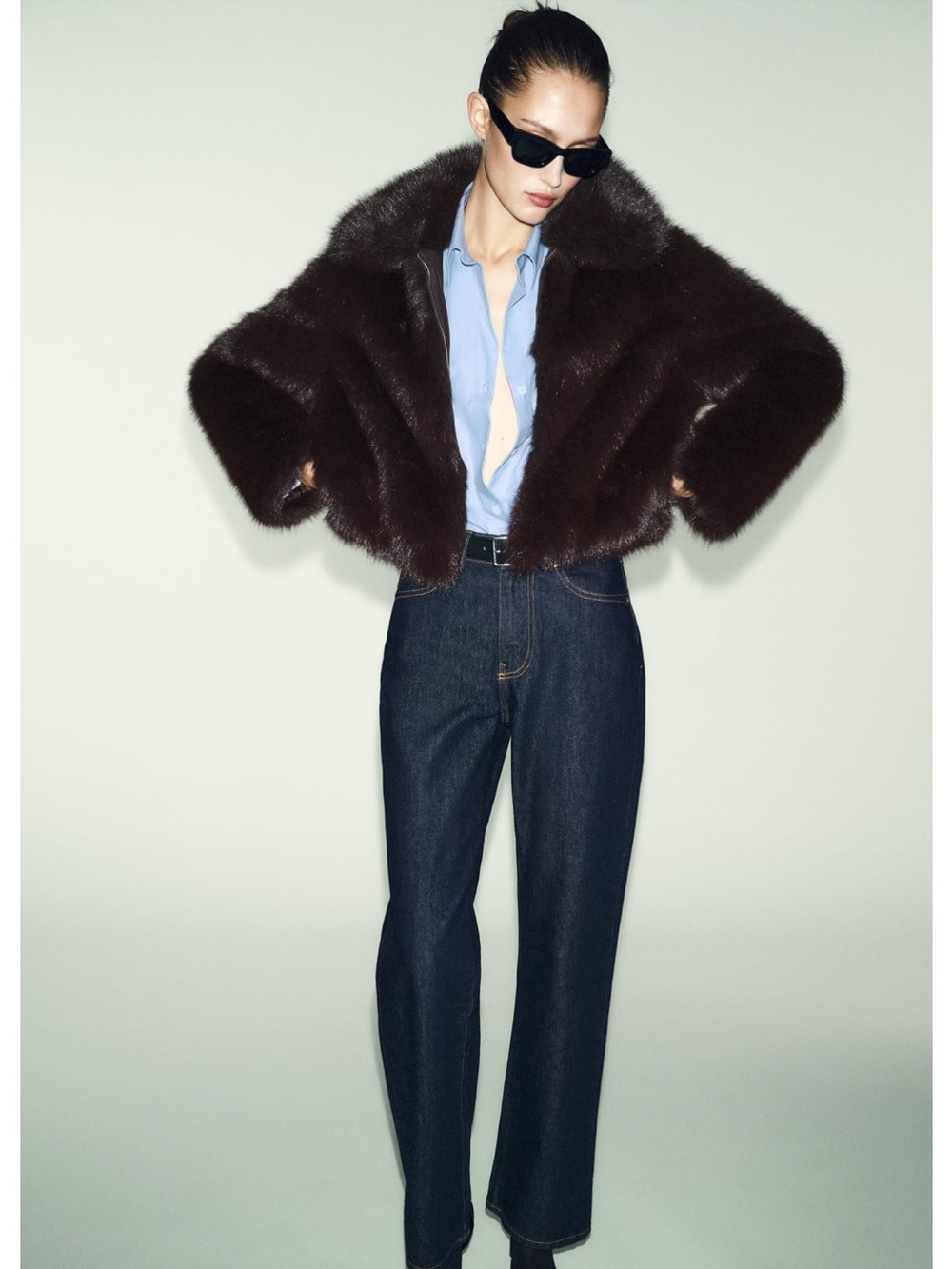 ZARA SHORT FAUX FUR LAPEL COLLAR COAT JACKET BROWN 6318/285 WINTER SKI - Picture 6 of 12